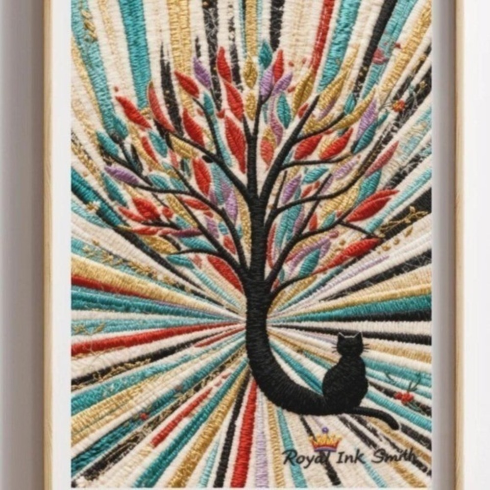 Cat Tree Colorful Abstract Décor Wall Art Embroidered Print on Canvas 3D‎ 12x16